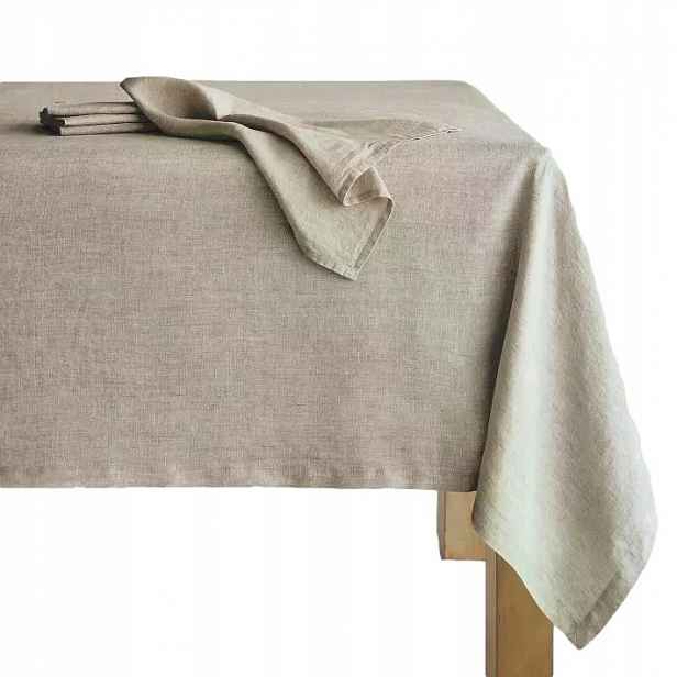Lněný vánoční ubrus Len 100% béžový, šedý 140x350, přírodní, béžový