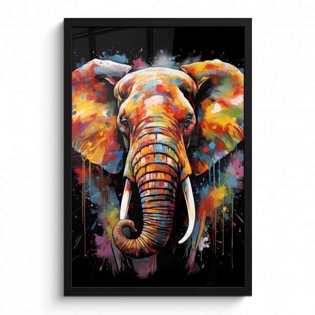 MuchoWow PLAKÁT V RÁMU Slon - Graffiti - Černá - Zvířata - Barvy 40x60 cm