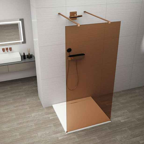 Polysan Esca - Sprchová stěna Walk-In 120x210 cm, Antidrop, sklo Marron/měď mat ES1512-10