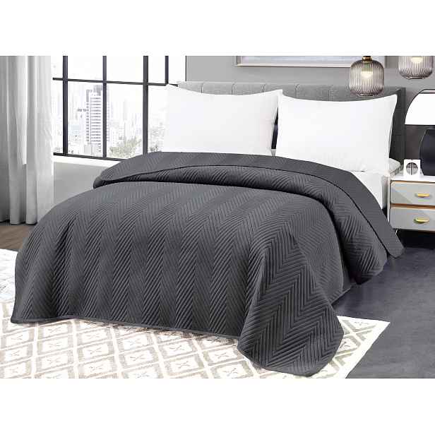 Tmavě šedý sametový přehoz na postel ARROW VELVET Rozměr: 170 x 210 cm