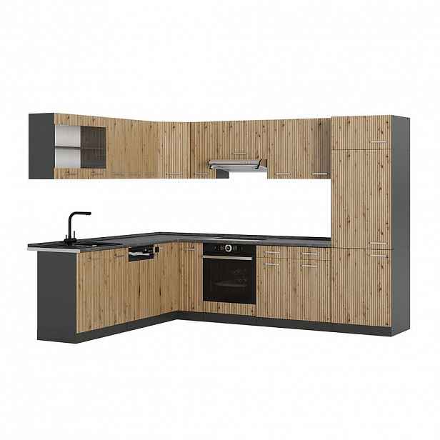 Vicco ROHOVÁ KUCHYŇ R-Line, Řemeslný dub/Antracit, 287 x 227 cm, PD Antracit