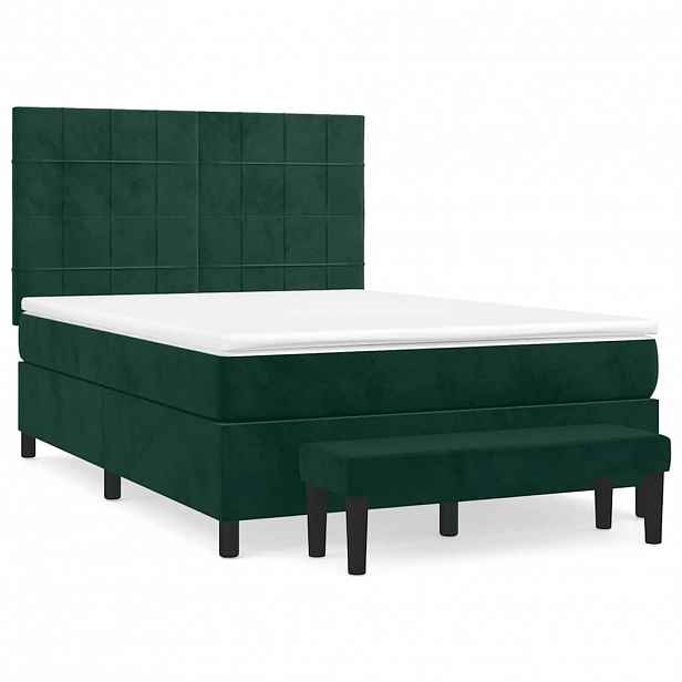 vidaXL Box spring postel s matrací tmavě zelená 140x190 cm samet