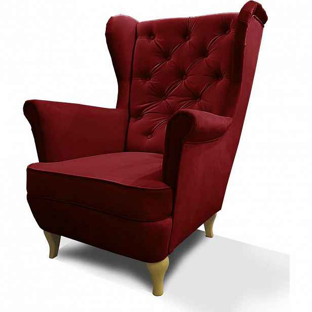 Beautysofa KŘESLO Chesterfield Falco bordó s dřevěnými nohami