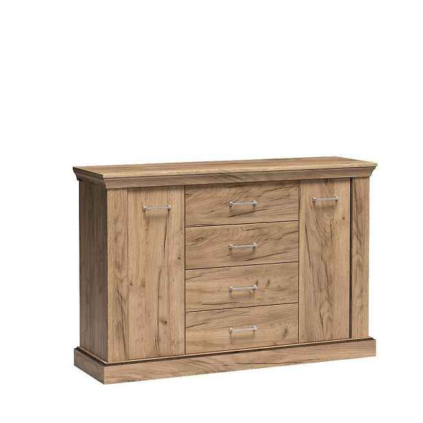 MASSENO KOMODA DESIO, 142/95,5/42 cm se 4 zásuvkami a 2 dvířky, dekor dub