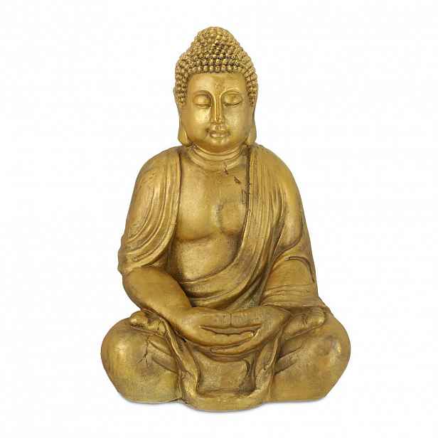 Relaxdays SOCHA Zlatá Buddha polyresin mrazuvzdorná 70 cm