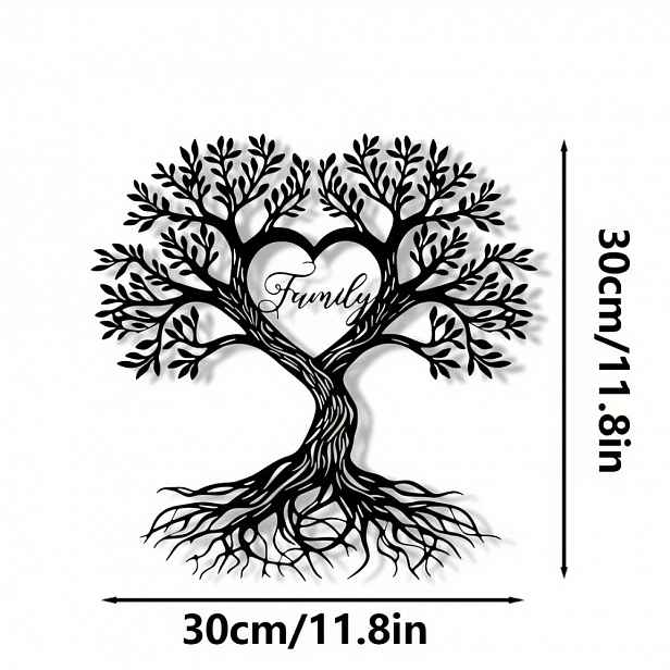 TEMU 1ks Přírodní kovová nástěnná dekorace života - Tvar srdce, Téma rodinné lásky, Pevná železná konstrukce, Moderní jednoduchá domácí dekorace