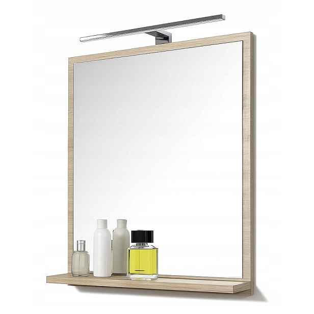 Závěsné koupelnové Zrcadlo , Nástěnné Zrcadlo s 1 policí 60x70 dub sonoma Led