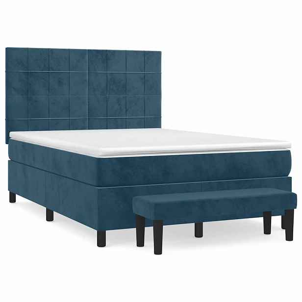 vidaXL Box spring postel s matrací tmavě modrá 140x190 cm samet