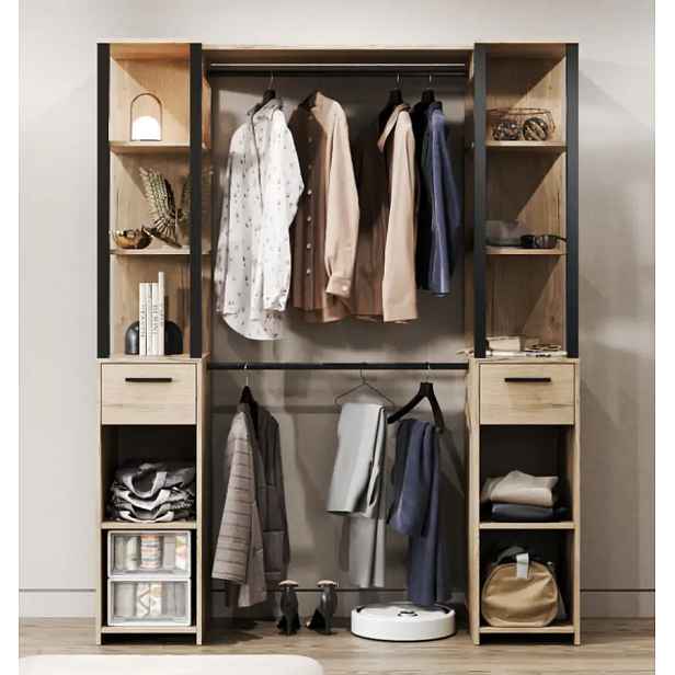 Casarredo Otevřený šatník ISSEN - dub craft šedý/černá