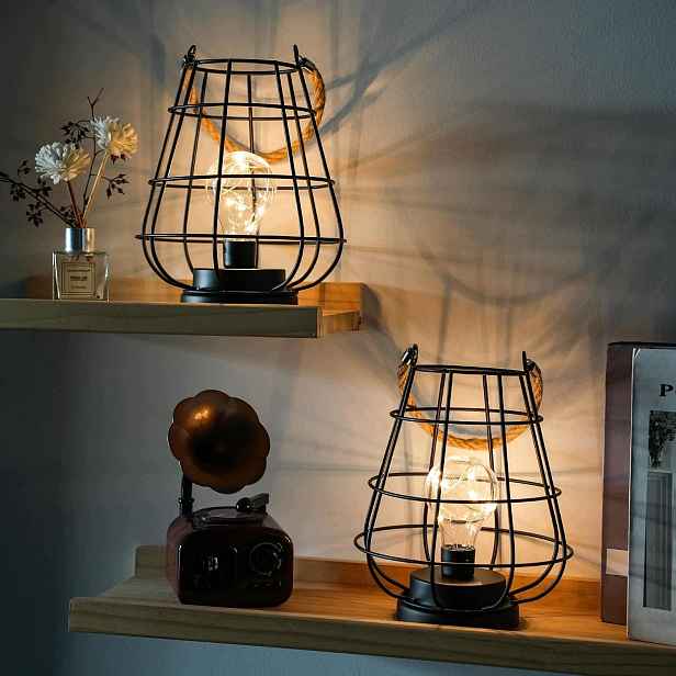 Jhy Design Stolní Led lampy 2ks na baterie Černé Kovové Retro