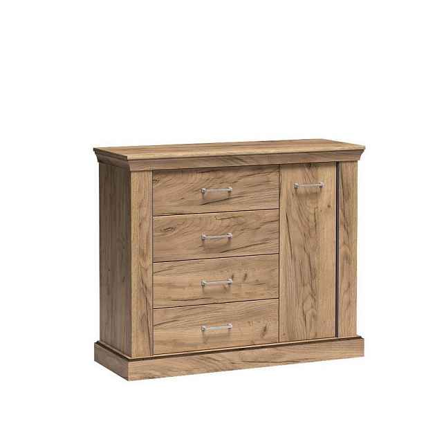 MASSENO KOMODA DESIO, 114/95,5/42 cm se 4 zásuvkami, počet dvířek: 1, dekor dub