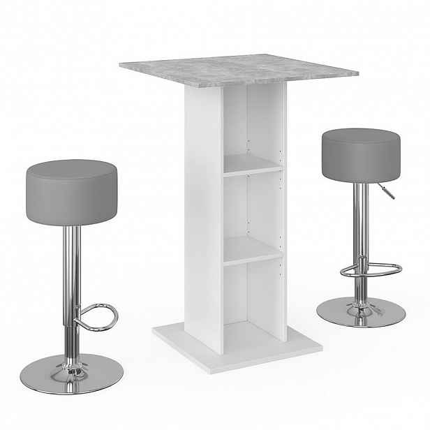 Vicco STOJACÍ BAROVÝ STŮL SE ŽIDLEMI Rodeo Beton 70 x 70 cm se 2 barovými stoličkami