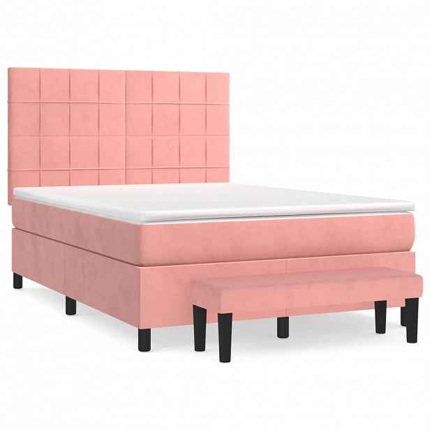 vidaXL Box spring postel s matrací růžová 140x190 cm samet