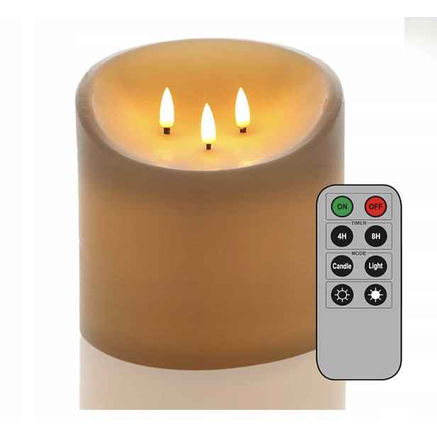 Led svíčka ze včelího vosku 15 x 15 cm 3 knoty plameny časovač velký