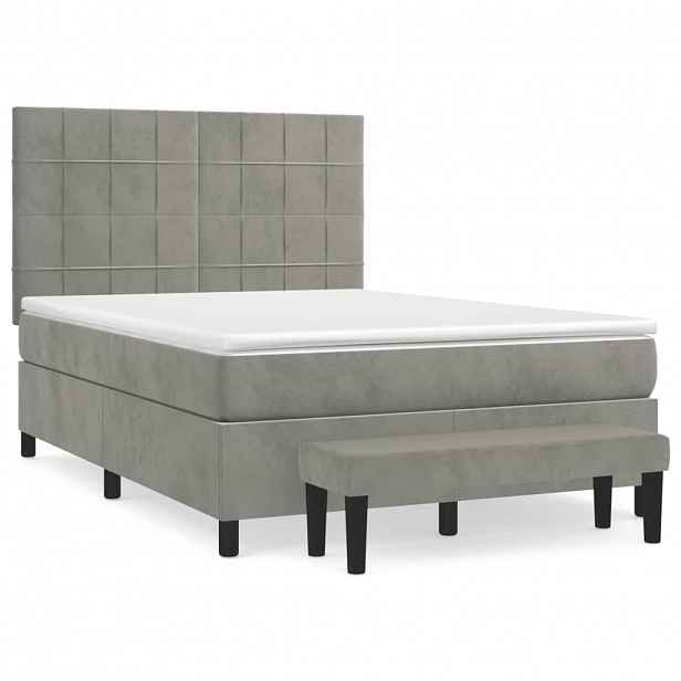 vidaXL Box spring postel s matrací světle šedá 140x200 cm samet