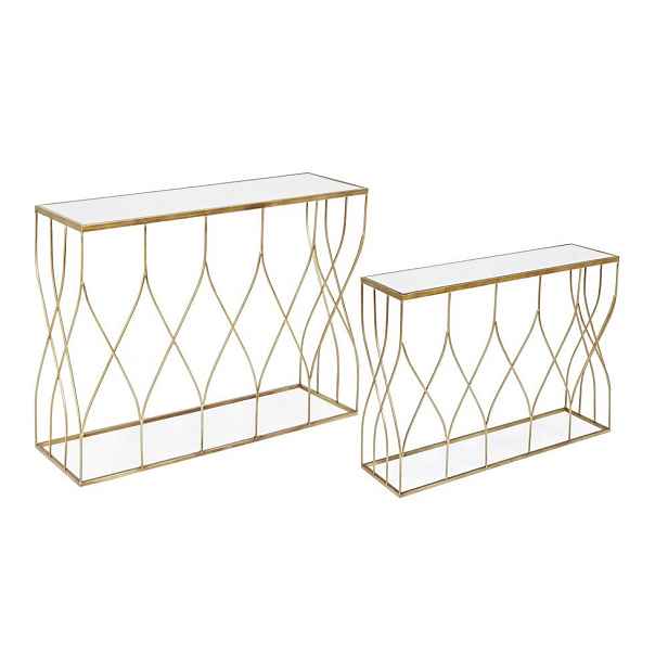 Konzolové stolky v sadě 2 ks se skleněnou deskou ve zlaté barvě 33x104 cm Elenor – Bizzotto