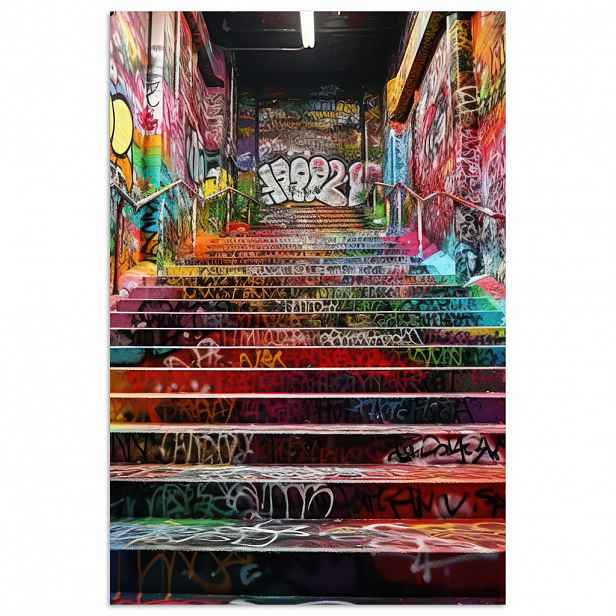 MuchoWow PLAKÁT Schody - Graffiti - Barvy - Umění 80x120 cm