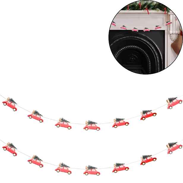 Vánoční dřevěná girlanda WINTER CARS, 1,5 m