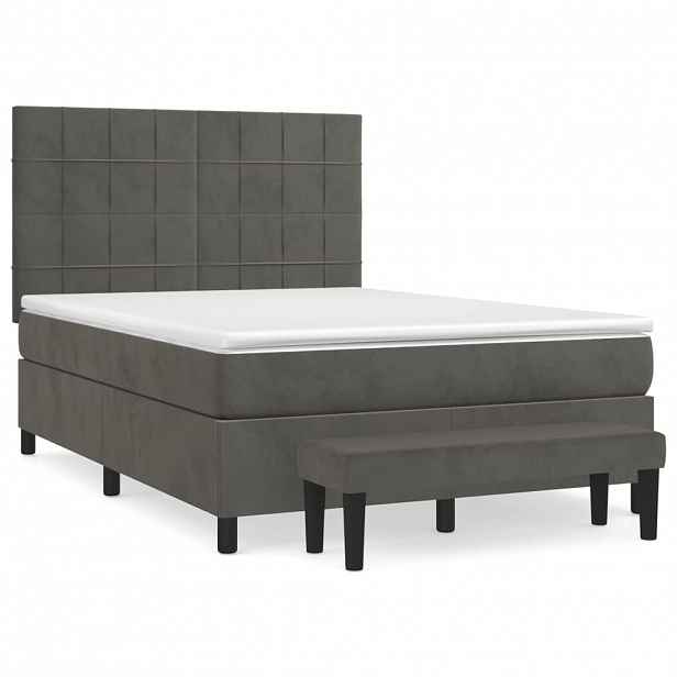 vidaXL Box spring postel s matrací tmavě šedá 140x200 cm samet