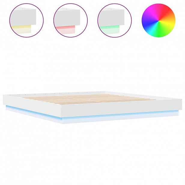 vidaXL Rám postele s LED osvětlením bílý 200 x 200 cm