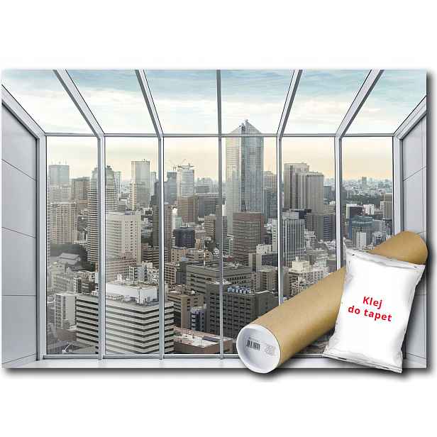 Vinylová fototapeta okno výhled panorama terasa penthouse město 152x104