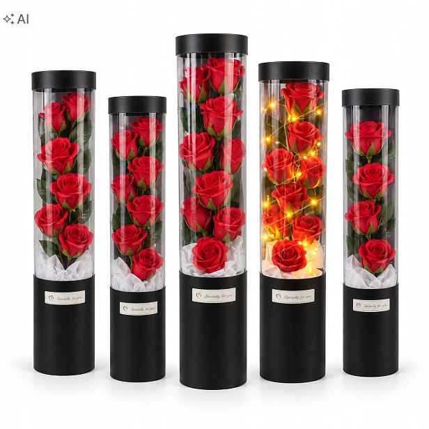 5 x Flower Box Mýdlové růže v tubě s ledem dárek pro maminku učitele babičky