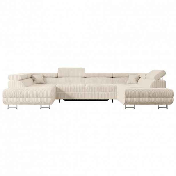 ALTDECOR SEDACÍ SOUPRAVA s funkcí lůžka a úložným prostorem pod postelí GUSA-U 342x202x107 cm béžová manšestrová látka