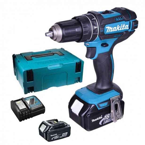 Makita - 18V AKU vrtací šroubovák s příklepem, 2x aku 5,0 Ah LXT, nabíječka DHP482RTJ
