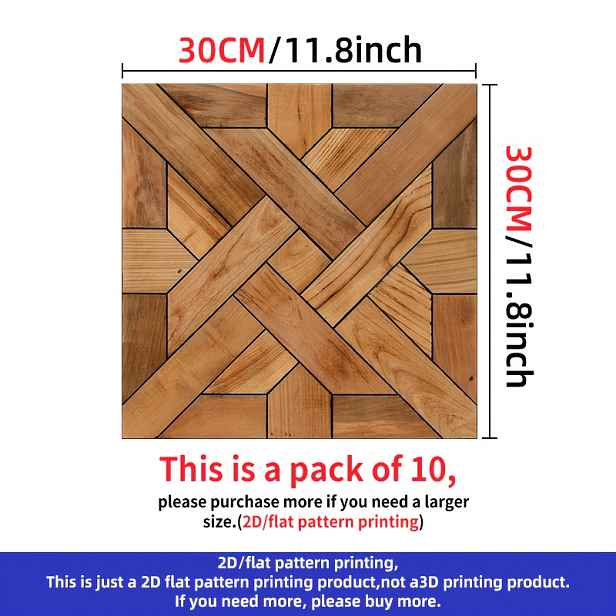 TEMU 10 ks Samolepicí vinylové podlahové dlaždice, rozměr 30,0 x 30,0 cm, materiál z umělé kůže, hnědo-červený dřeva s centrálním křížovým stehem,