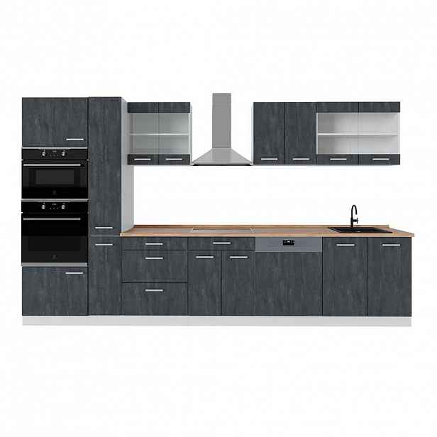 Vicco KUCHYŇSKÁ LINKA R-Line Černý beton/bílá 350 cm PD Dub