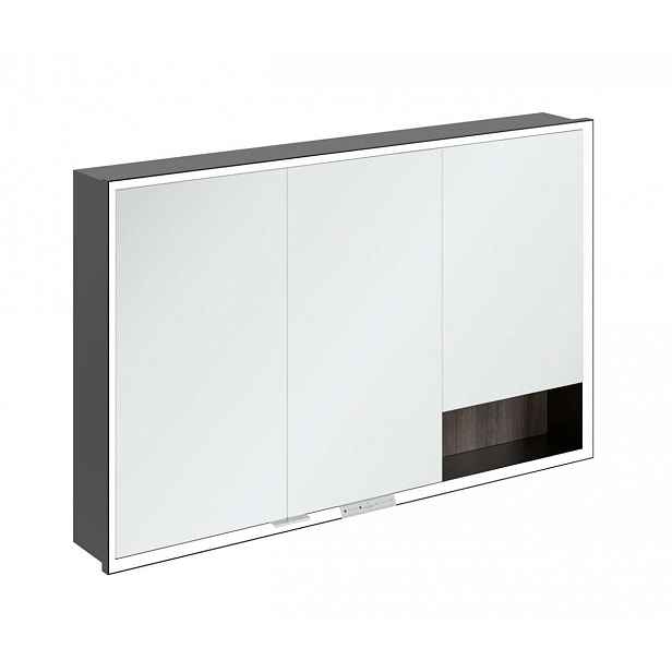 Villeroy & Boch My View+ - Zrcadlová skříňka s LED osvětlením 120x75x17 cm, 3 dvířka, Stone Oak/matná černá B48212RK