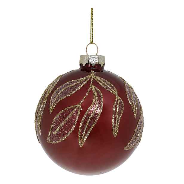 Vínová skleněná vánoční ozdoba s listy Chic Bauble – Ø 8 cm Chic Antique