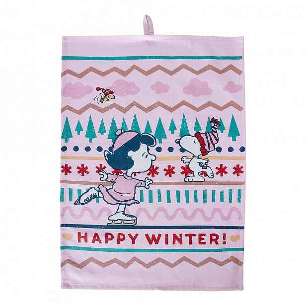 PEANUTS Utěrka "Happy Winter" - sv. růžová