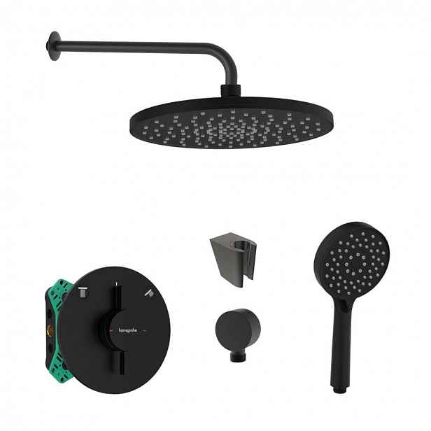 SANITINO - Sprchový set s baterií a tělesem pod omítku Hansgrohe, příslušenství kielle, matná černá SANI21HKK404