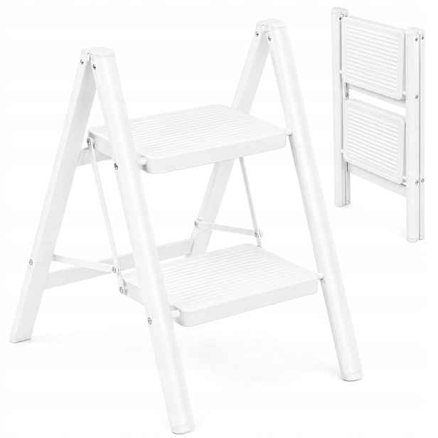 Skládací žebřík 2-stupňový kovový Easystep White