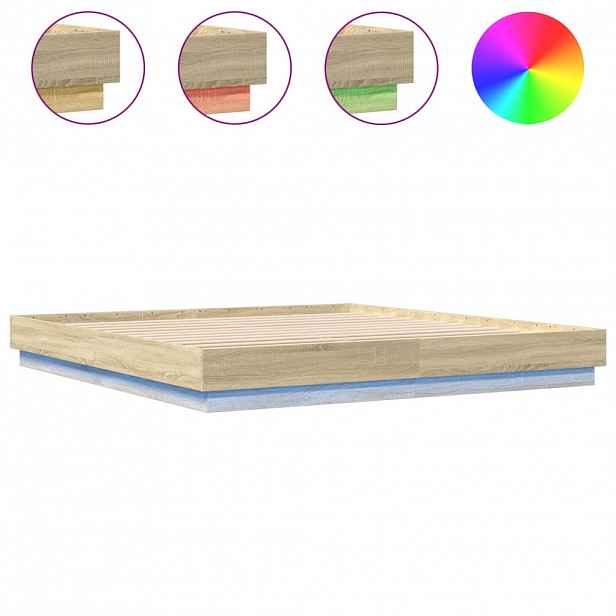 vidaXL Rám postele s LED osvětlením dub sonoma 200 x 200 cm