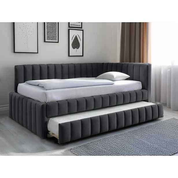 Čalouněná postel COMFINO VELVET s přistýlkou 120x200 cm tmavě šedá