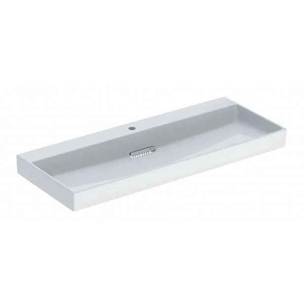 Geberit ONE - Umyvadlo 120x48x14 cm, skrytý přepad, s otvorem pro baterii, vodorovný odtok, KeraTect, bílá 505.048.00.1