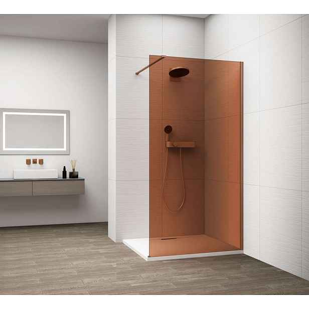 Polysan Esca - Sprchová stěna Walk-In 90x210 cm, Antidrop, sklo Marron/měď mat ES1590-09