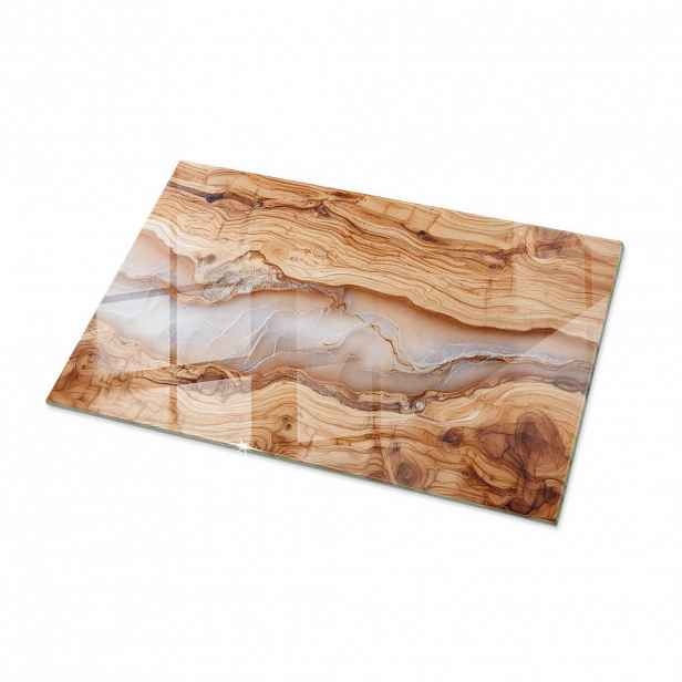 TULUP SKLENĚNÁ DESKA 100x70 cm Přírodní dřevo s pryskyřicí