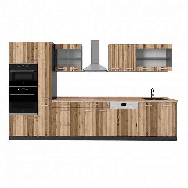 Vicco KUCHYNĚ R-Line Dub Artisan/antracit 350 cm s vysokou skříní, PD Dub