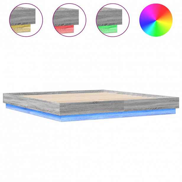 vidaXL Rám postele s LED osvětlením šedý sonoma 200 x 200 cm