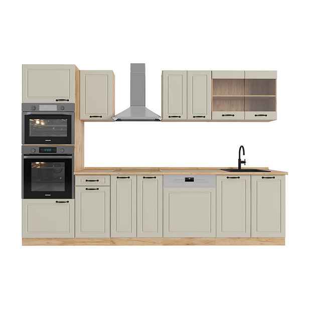 Vicco KUCHYŇSKÝ KOUT R-Line, Písečná venkovský dům/Zlatý mocný dub, 300 cm pracovná doska Dub Goldkraft