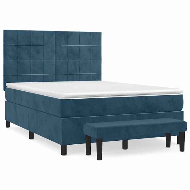 vidaXL Box spring postel s matrací tmavě modrá 140x200 cm samet