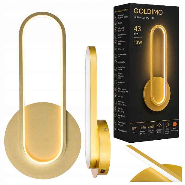 Nástěnné vnitřní Led svítidlo zlaté 43 cm Lampa do obývacího pokoje 13W 4000K 1100lm