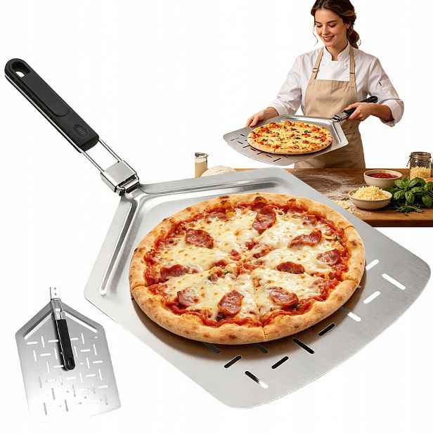 Skládací Lopata, Perforovaná Lopatka Na Pizzu A Chléb 33 X 62 CM Do Pece
