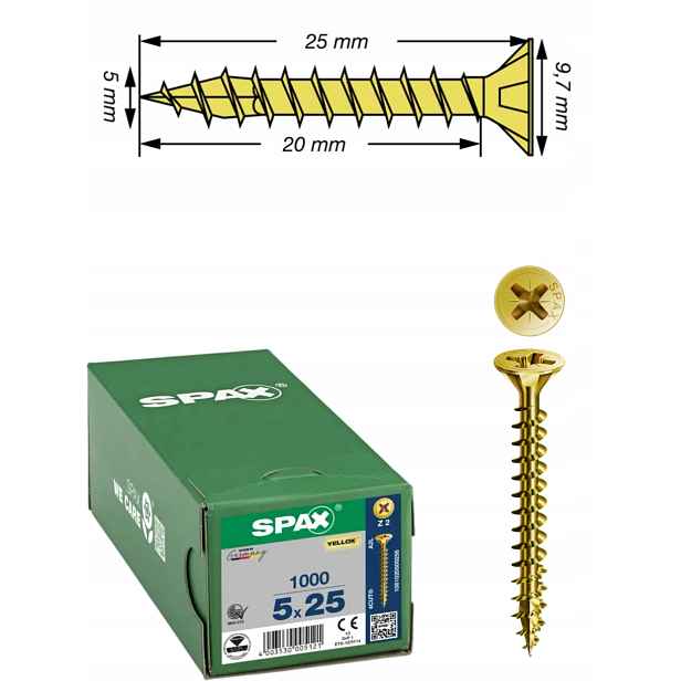 Univerzální šroub na dřevo (zlatý) Spax 5 x 25 mm Yello-x 1000 ks
