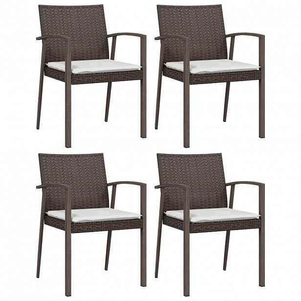 vidaXL Zahradní židle s poduškami 4 ks hnědé 56,5x57x83 cm polyratan