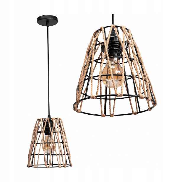 Závěsná lampa Boho styl E27 Metal Jutový Provázek 19 cm