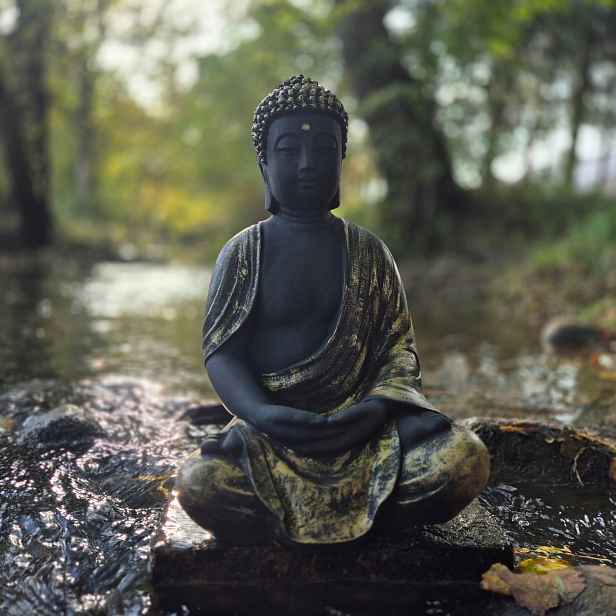 Betonová zahradní meditační figurka Buddha zlatá 38 Cm, 12 kg, dekorace z betonu
